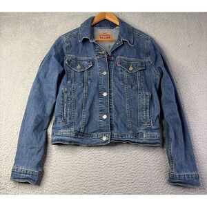 Levis Jean Jacket Womens XLARGE Blue Denim Trucker Button Front Long Sleeve XL